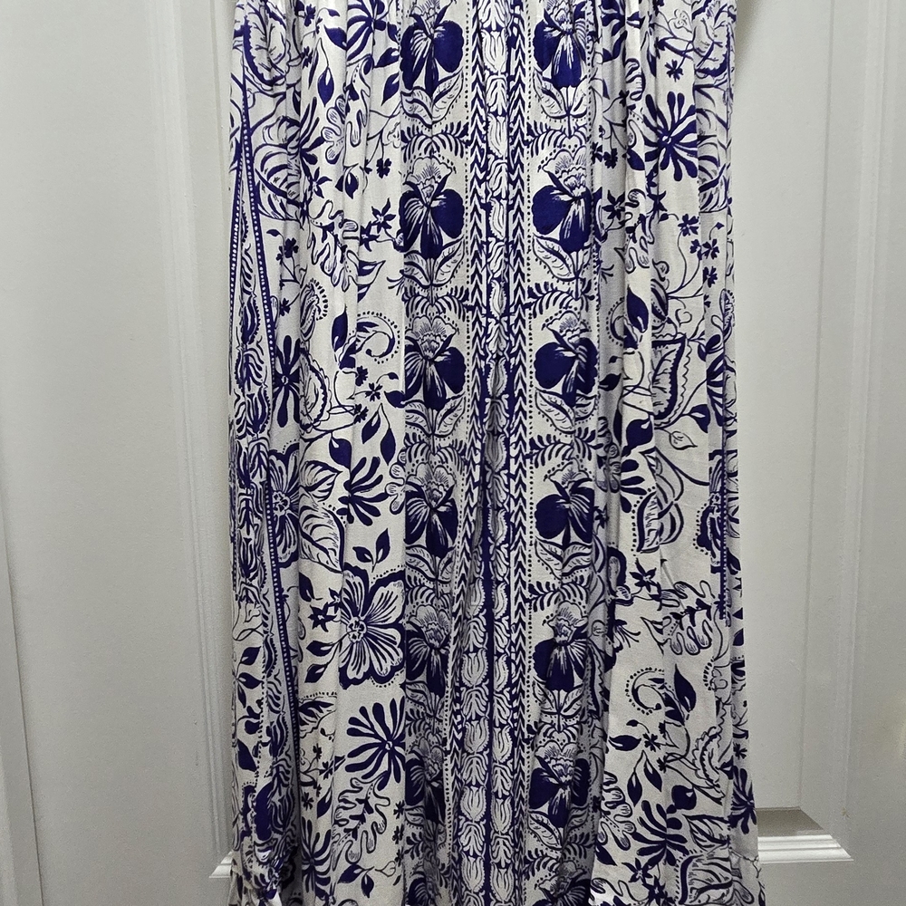 Angie Blue and White Floral Patterned Women Maxi Dress Size L
